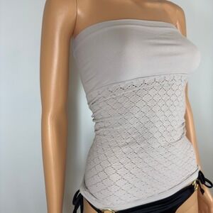 Seamless Free People Knit Tube Top Beige Strapless Diamond Pattern Longline Tank